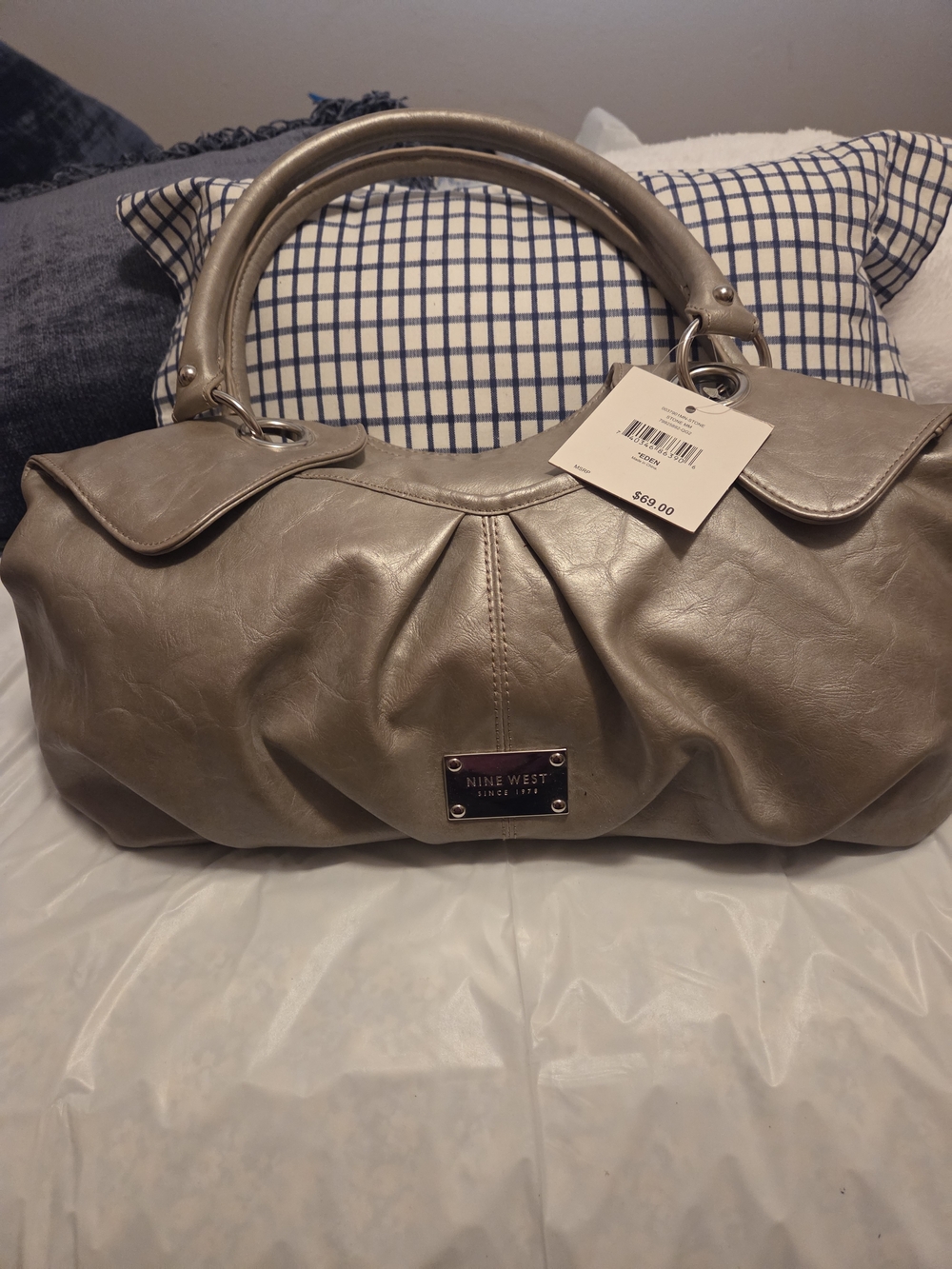 Nine West Metallic Taupe Shoulder Satchel